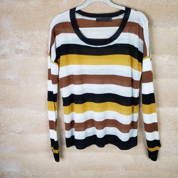 The Limited Sweaters - The Limited sweater Sz L Black, Rust & Gold Stripe